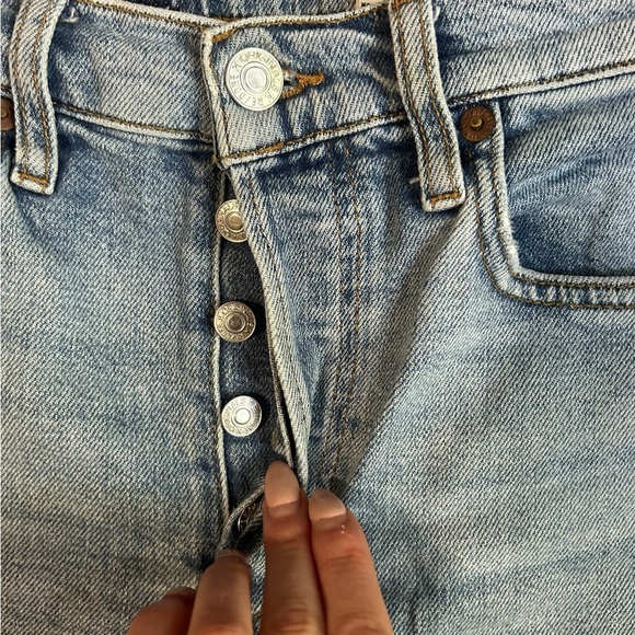 Re/Done Stove Pipe Cropped Jeans Light Wash Raw Hem Size 26 Mid 90s Button Fly - Picture 5 of 13